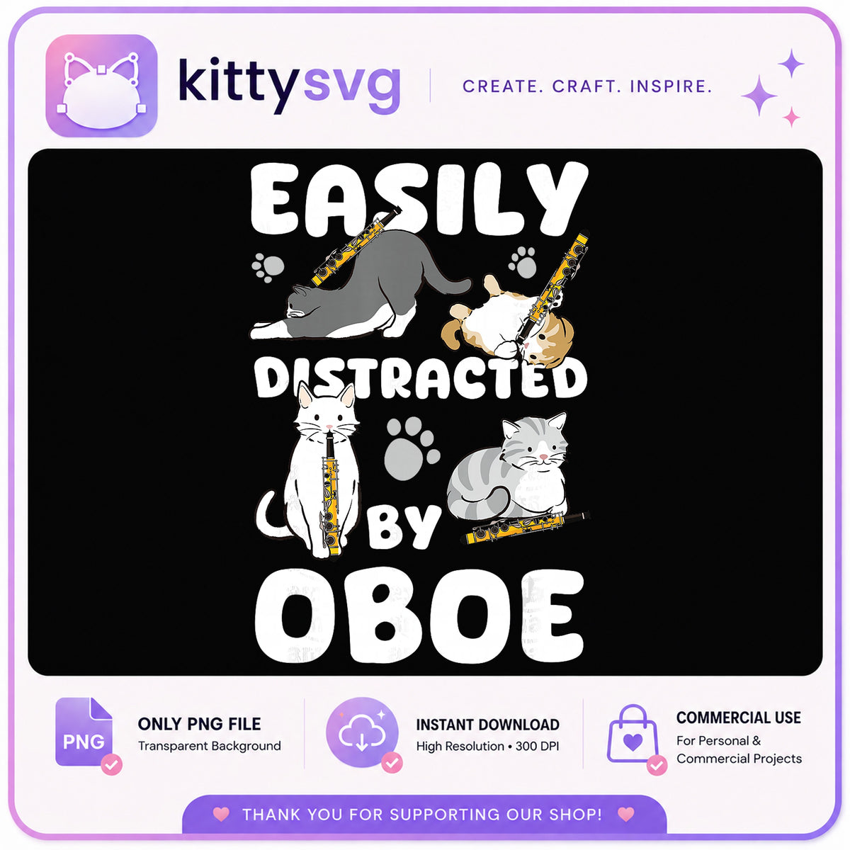 Easily Distracted By Oboe Cat PNG, Funny Cat Music PNG, Oboe Player PNG