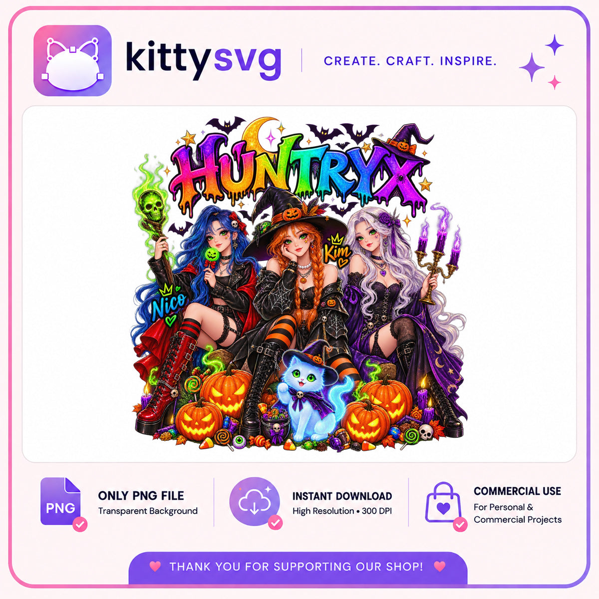 Halloween Witch Girls PNG, Spooky Witches Sublimation PNG, Halloween PNG