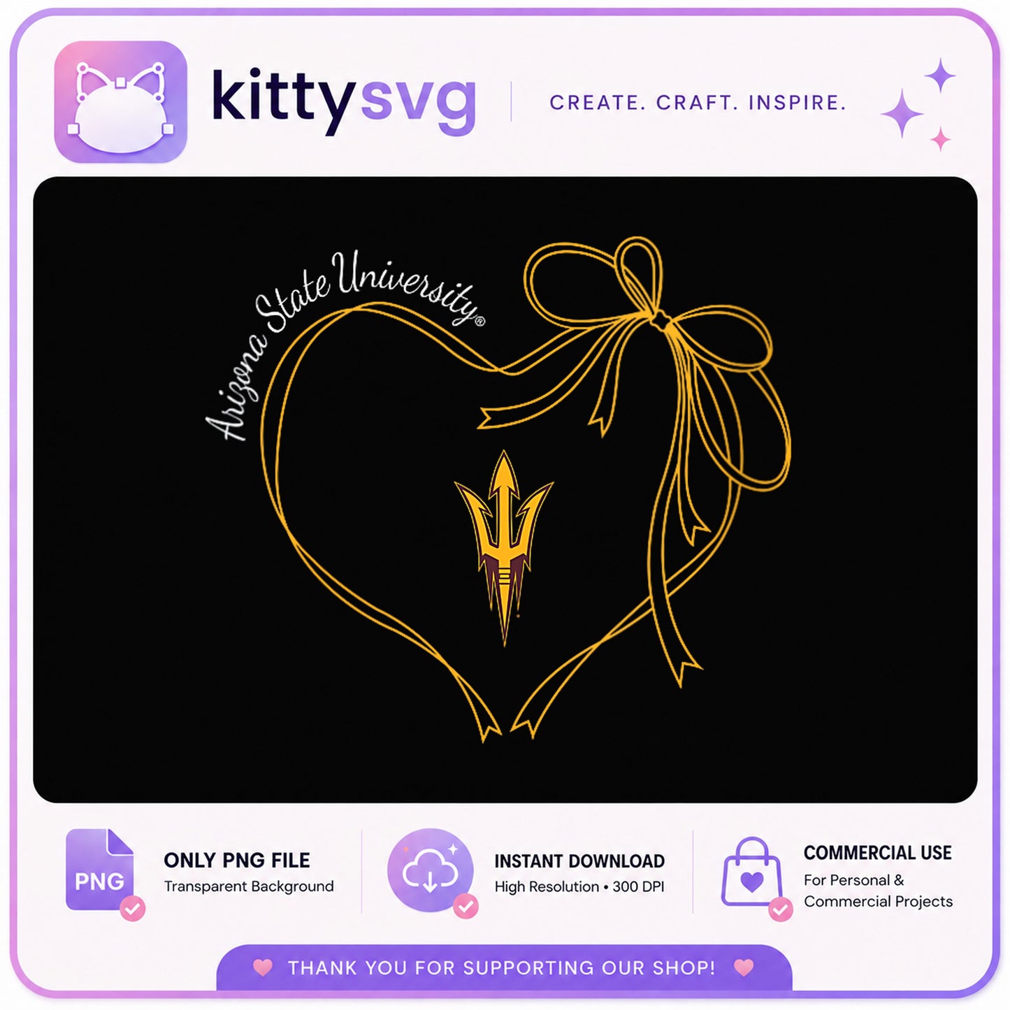 Arizona State University Heart Bow PNG, ASU Sun Devils PNG, College PNG