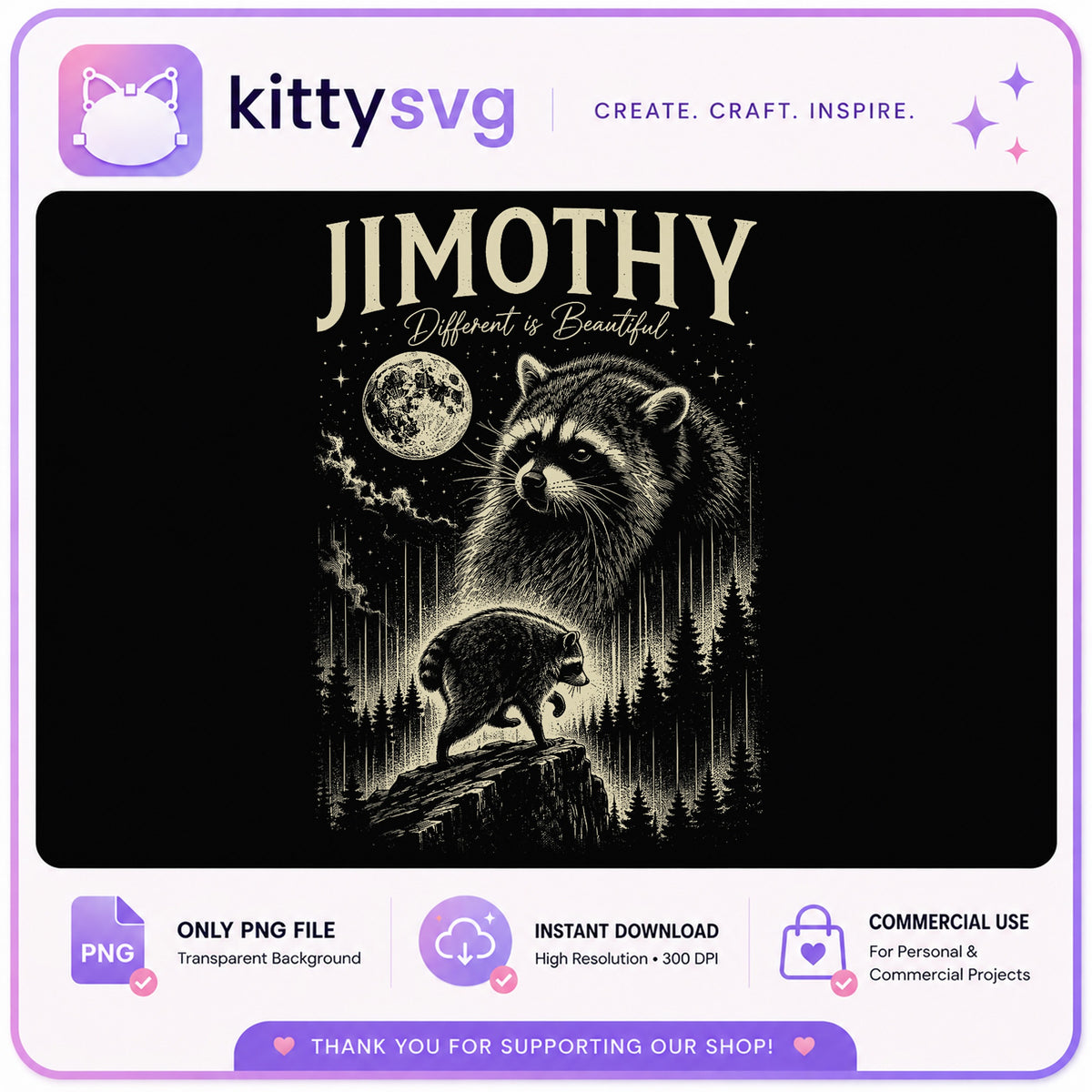 Jimothy Raccoon Different Is Beautiful PNG, Raccoon PNG, Vintage PNG