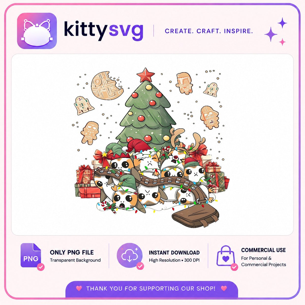 Porg Christmas Tree PNG, Star Wars Porgs PNG, Gingerbread Droids PNG