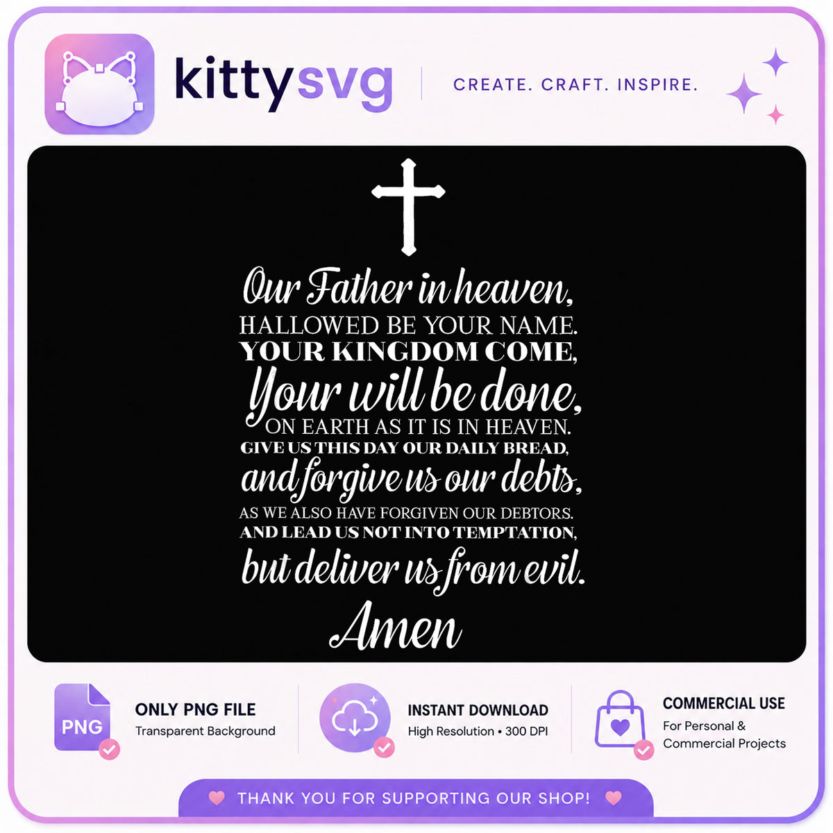 Lords Prayer PNG, Christian Cross PNG, Religious Quote PNG