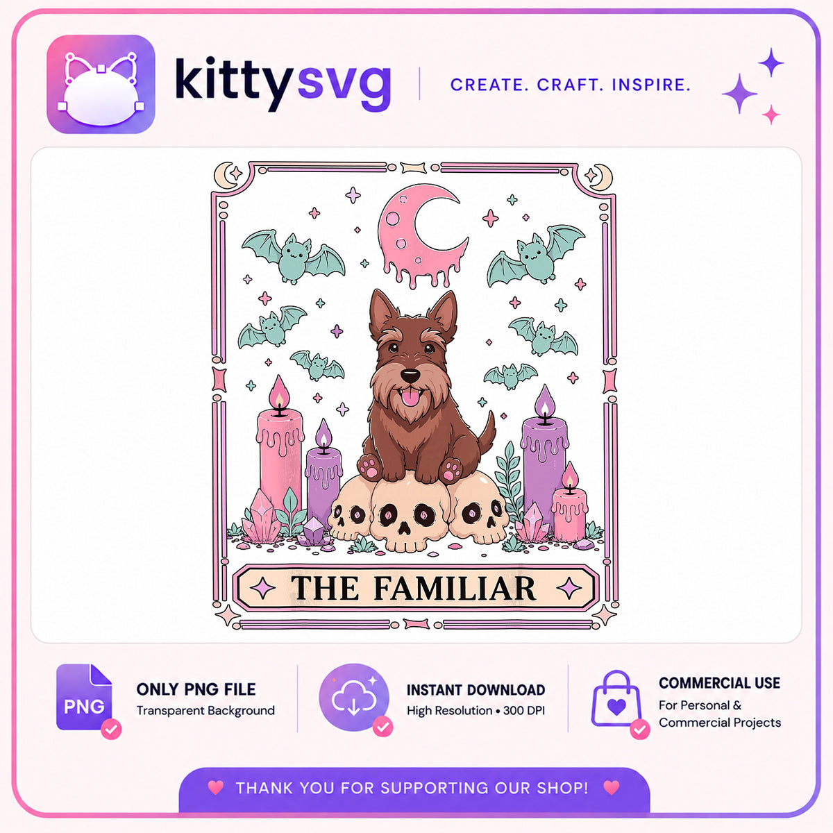 The Familiar Tarot Card Dog PNG, Halloween Witch PNG, Spooky Dog PNG