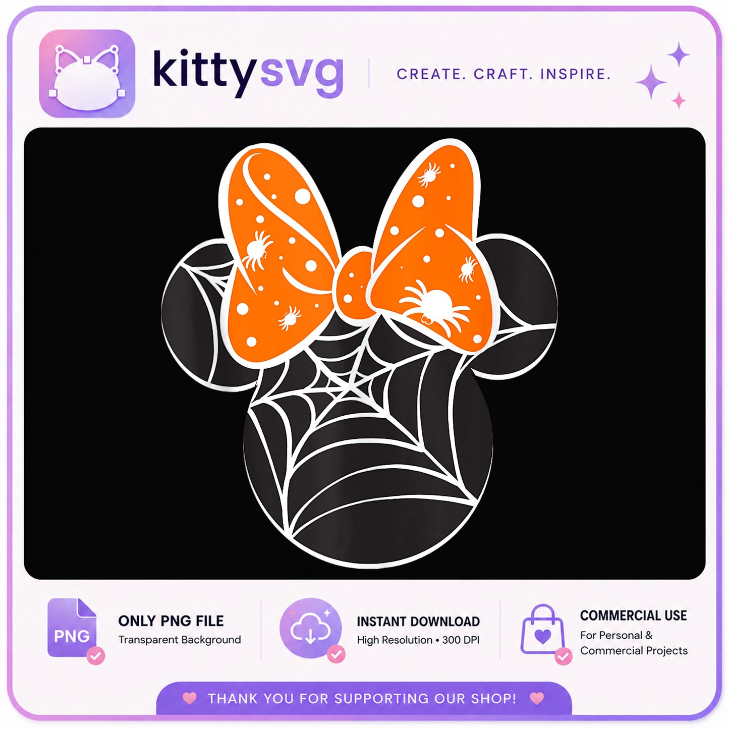 Minnie Mouse Halloween Spider Web PNG, Disney Halloween PNG, Spooky Mouse PNG
