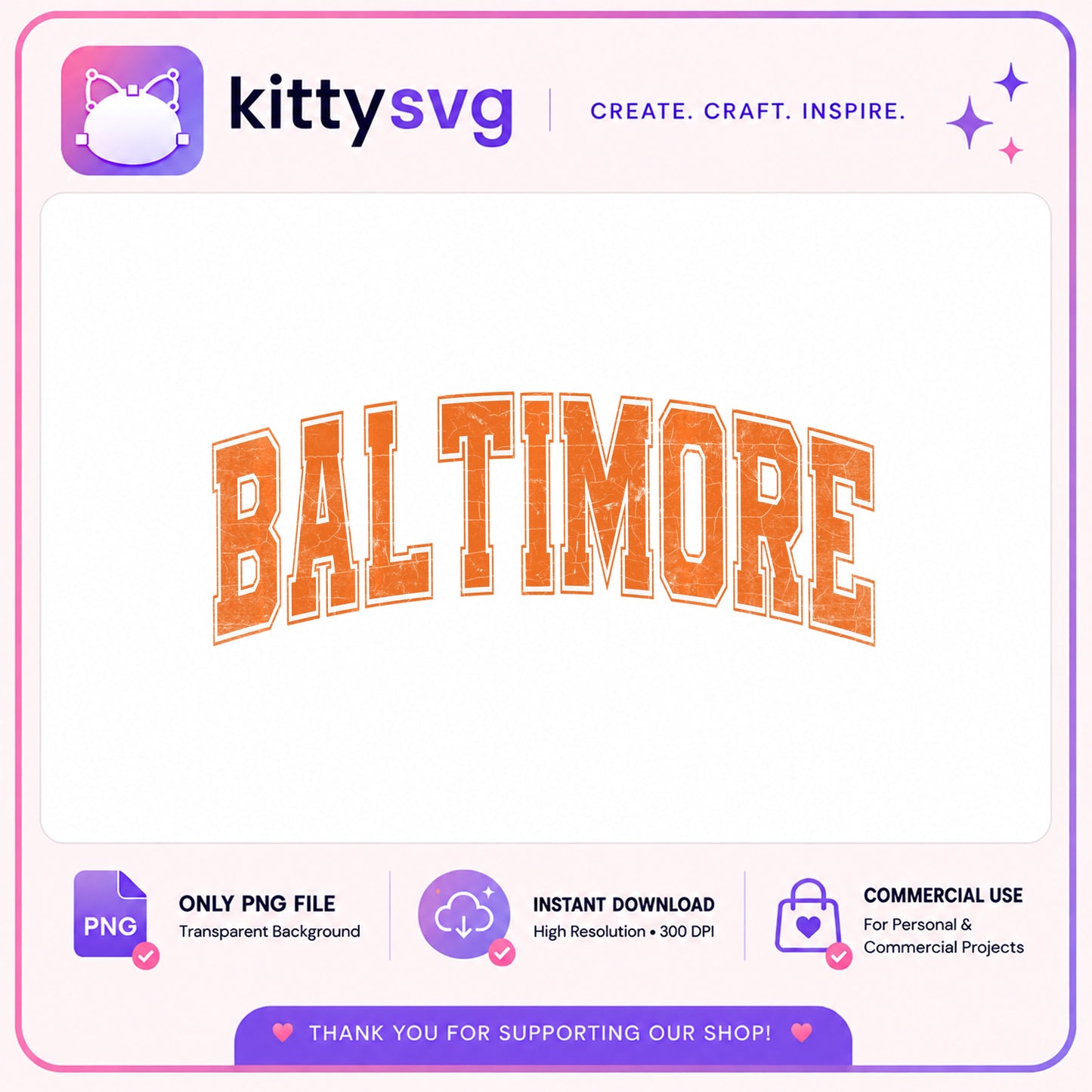 Baltimore Varsity PNG, Distressed City Shirt Design, Baltimore PNG