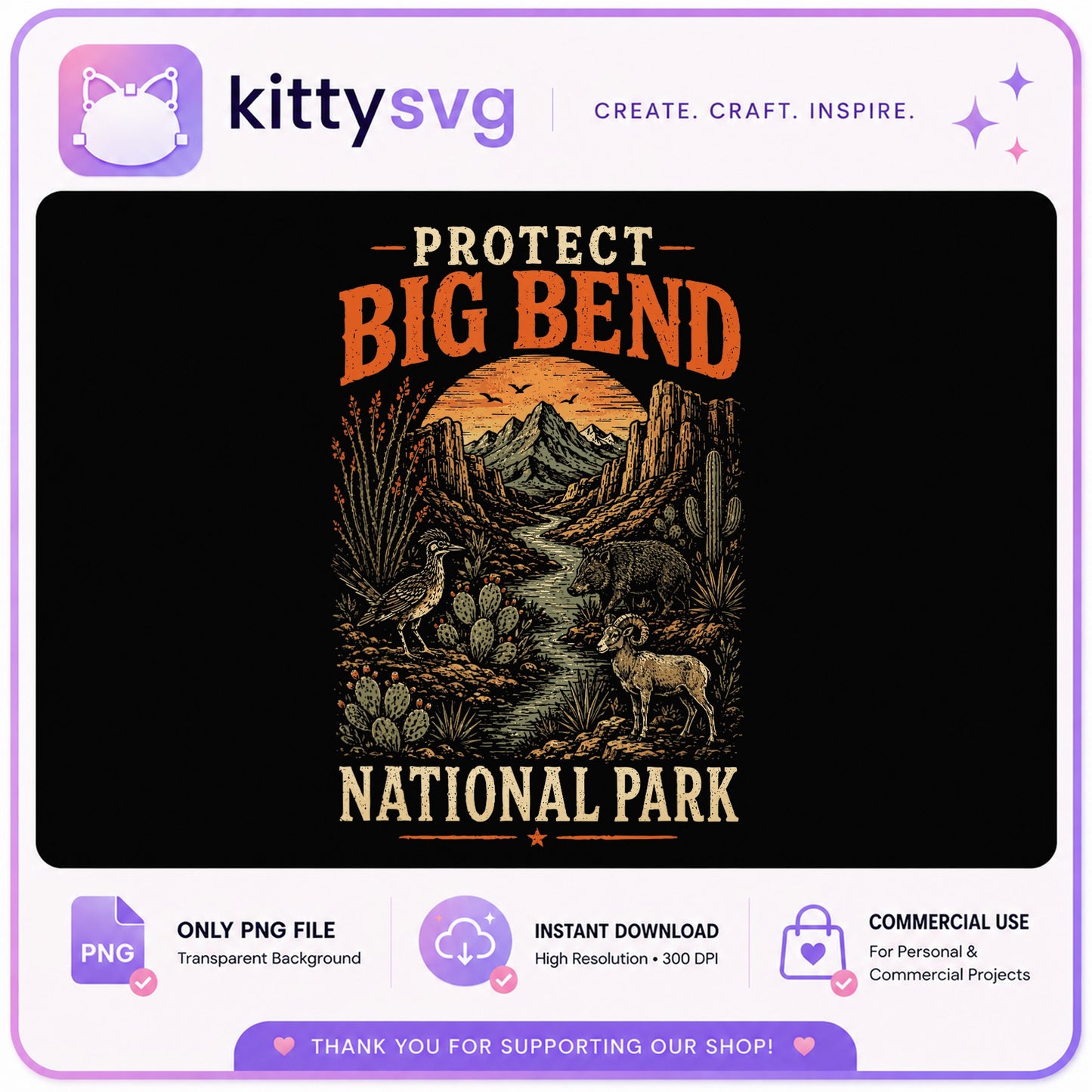 Protect Big Bend National Park PNG, Vintage Desert PNG, Nature PNG