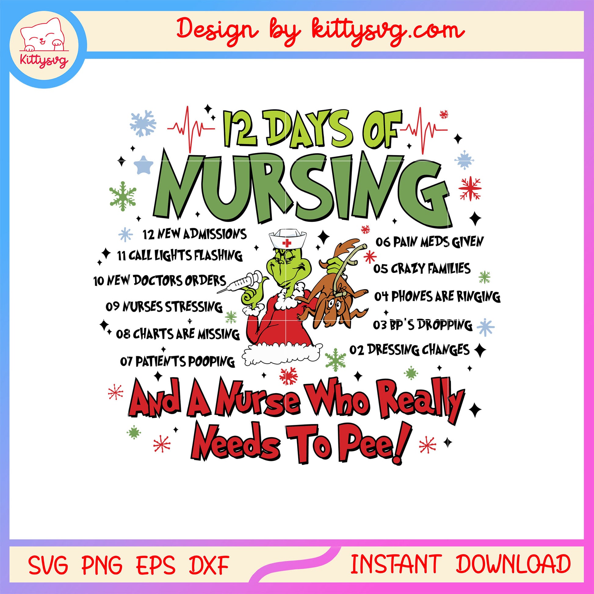 12 days of nursing grinch christmas quote svg, the film the grinch svg