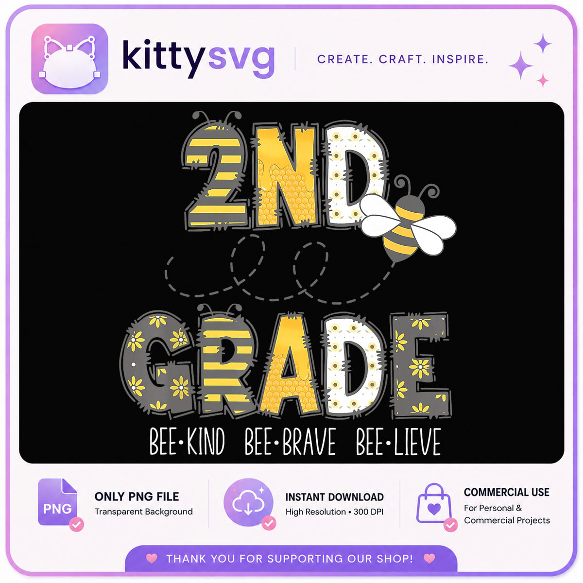 2nd Grade Bee Kind PNG, Back To School PNG, Teacher PNG