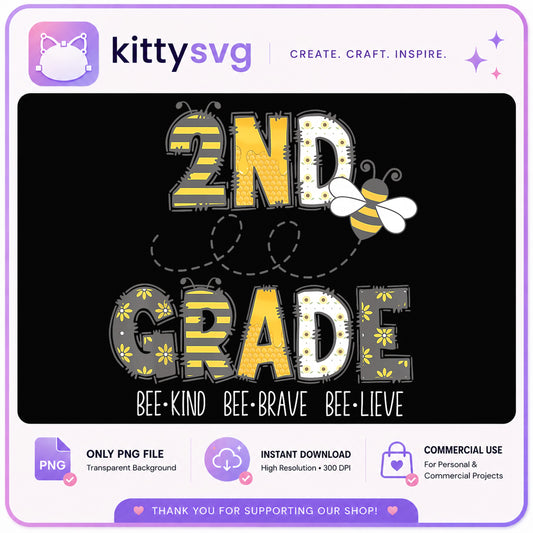 2nd Grade Bee Kind PNG, Back To School PNG, Teacher PNG