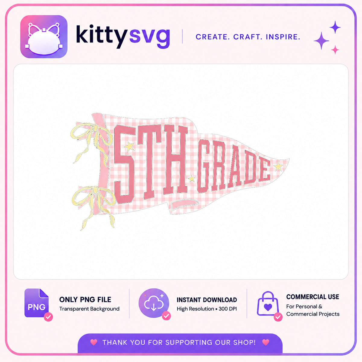 5th Grade Pennant PNG, Coquette Bow School PNG, Back To School PNG