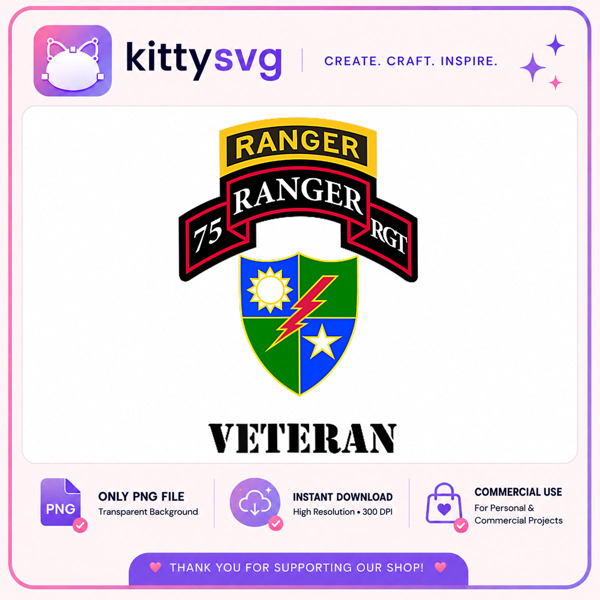75th Ranger Regiment Veteran PNG, Army Ranger SVG, Military PNG