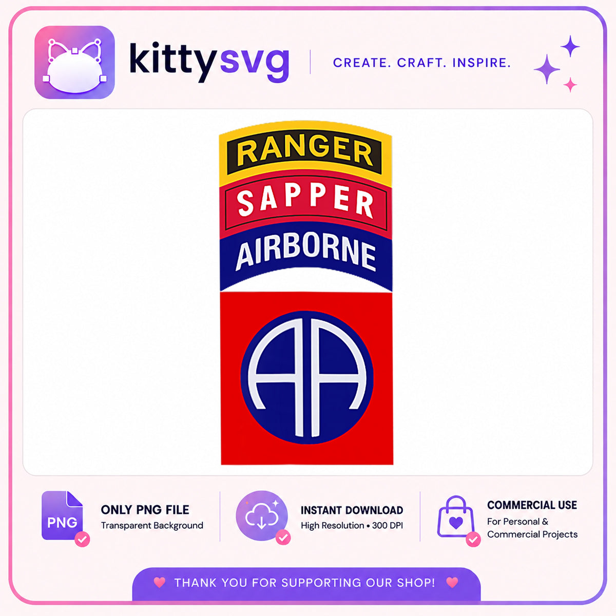82nd Airborne Division PNG, Ranger Sapper Airborne Tab, Military PNG