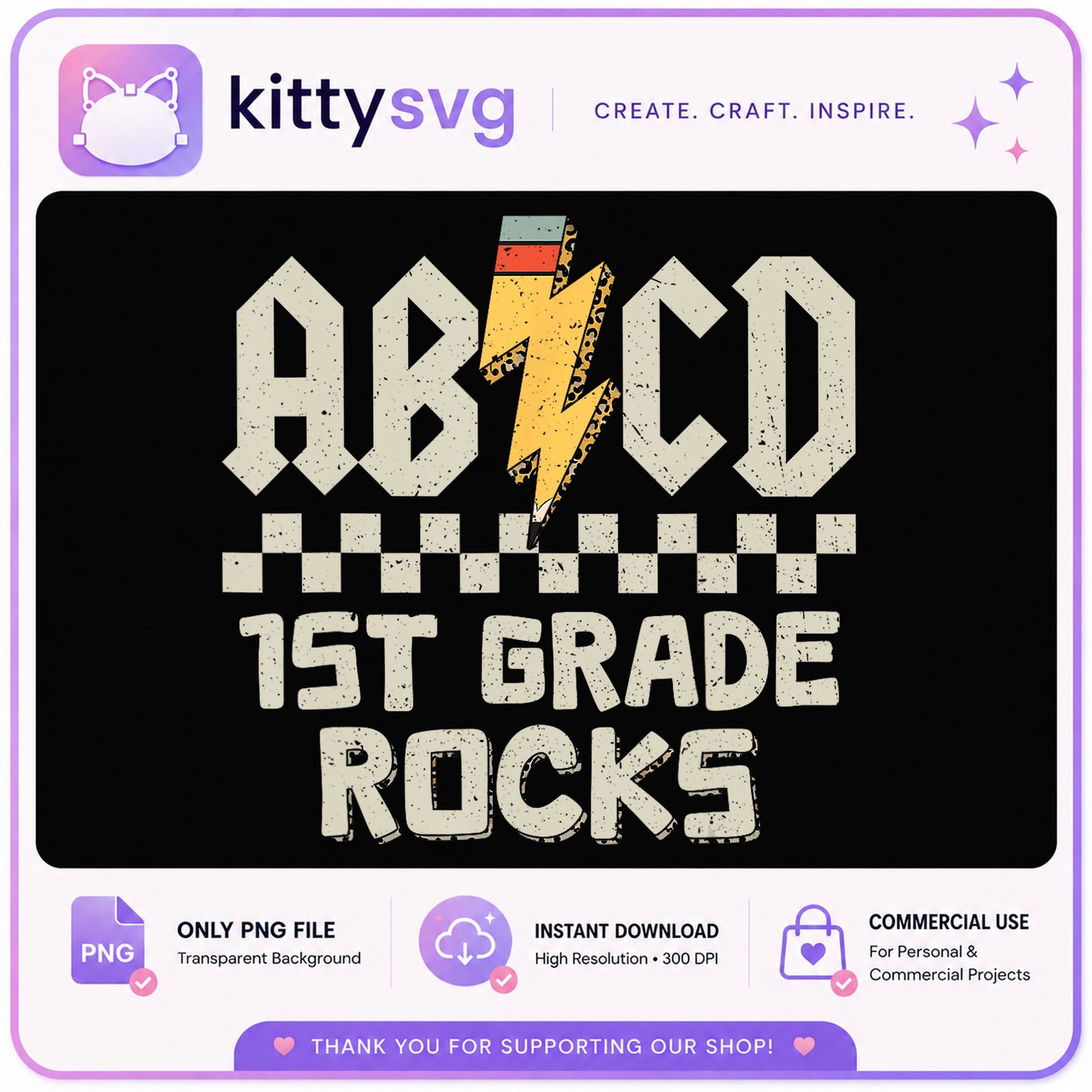ABCD 1st Grade Rocks PNG, Back To School PNG, Teacher PNG