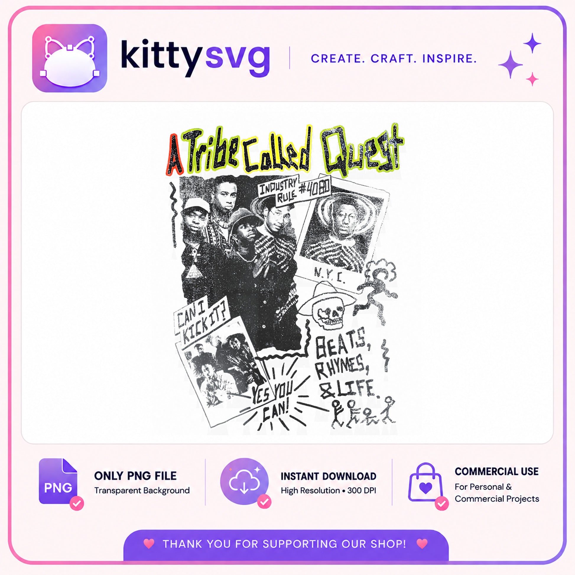 A Tribe Called Quest PNG, Hip Hop Vintage Graphic, Rap Music PNG