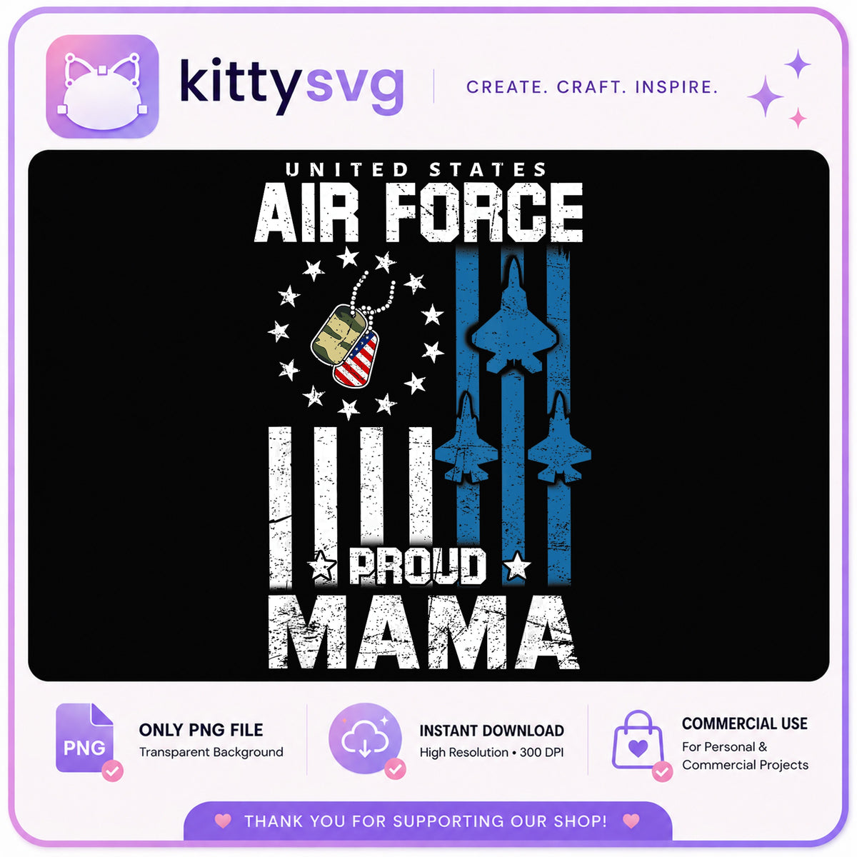 Air Force Proud Mama PNG, Military Mom American Flag, US Army PNG