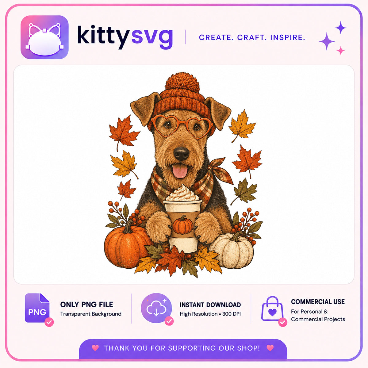 Airedale Terrier Fall PNG, Autumn Dog Pumpkin PNG, Thanksgiving PNG
