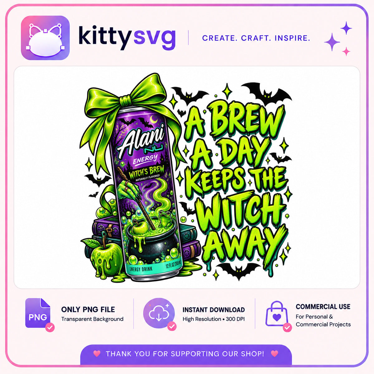 Alani Nu Witch's Brew Halloween PNG, Energy Drink PNG, Witch PNG