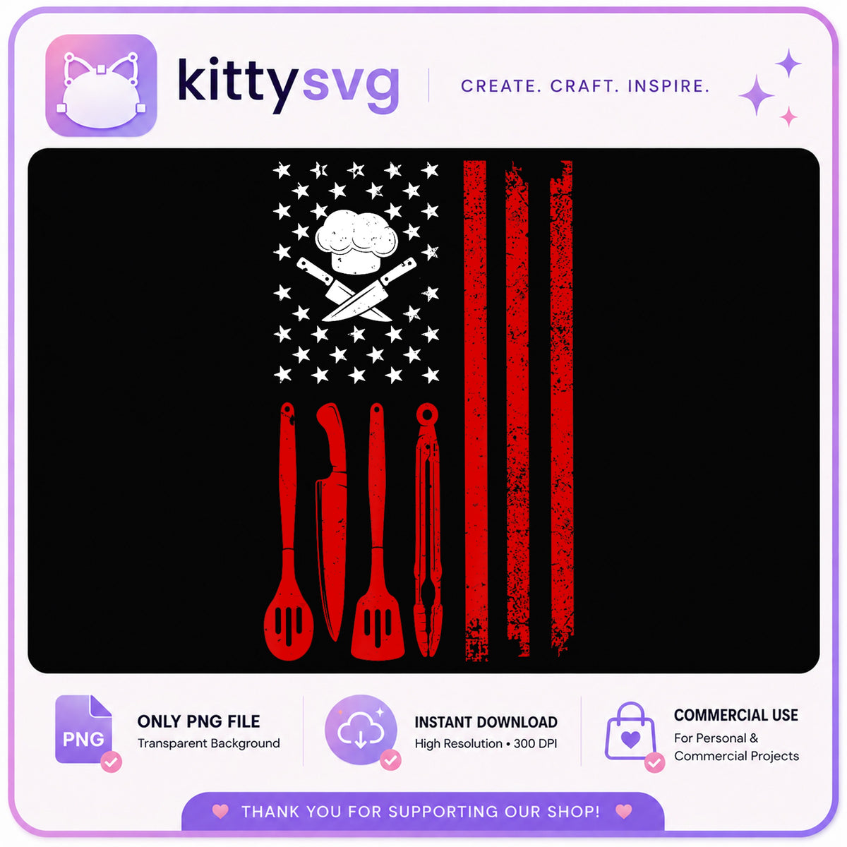American Flag Chef PNG, Cooking Utensils 4th Of July PNG, BBQ PNG