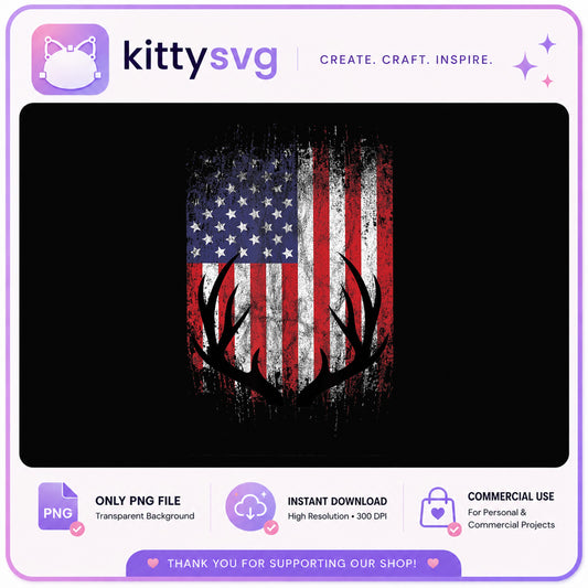 American Flag Deer Antlers PNG, Hunting Patriotic PNG, USA PNG