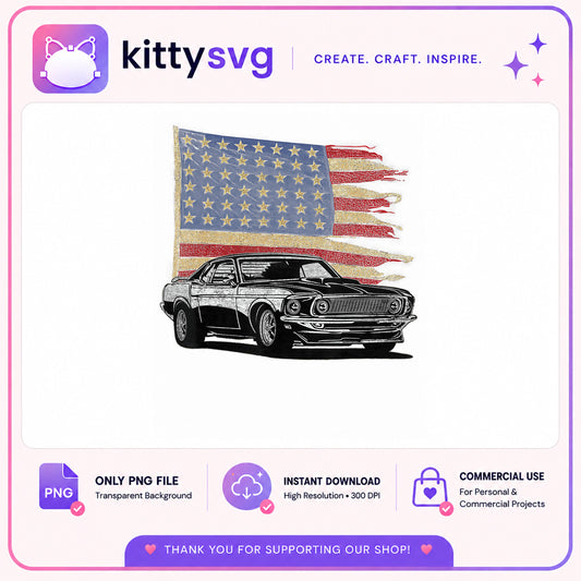 American Muscle Car PNG, Patriotic Flag Car PNG, 4th Of July PNG
