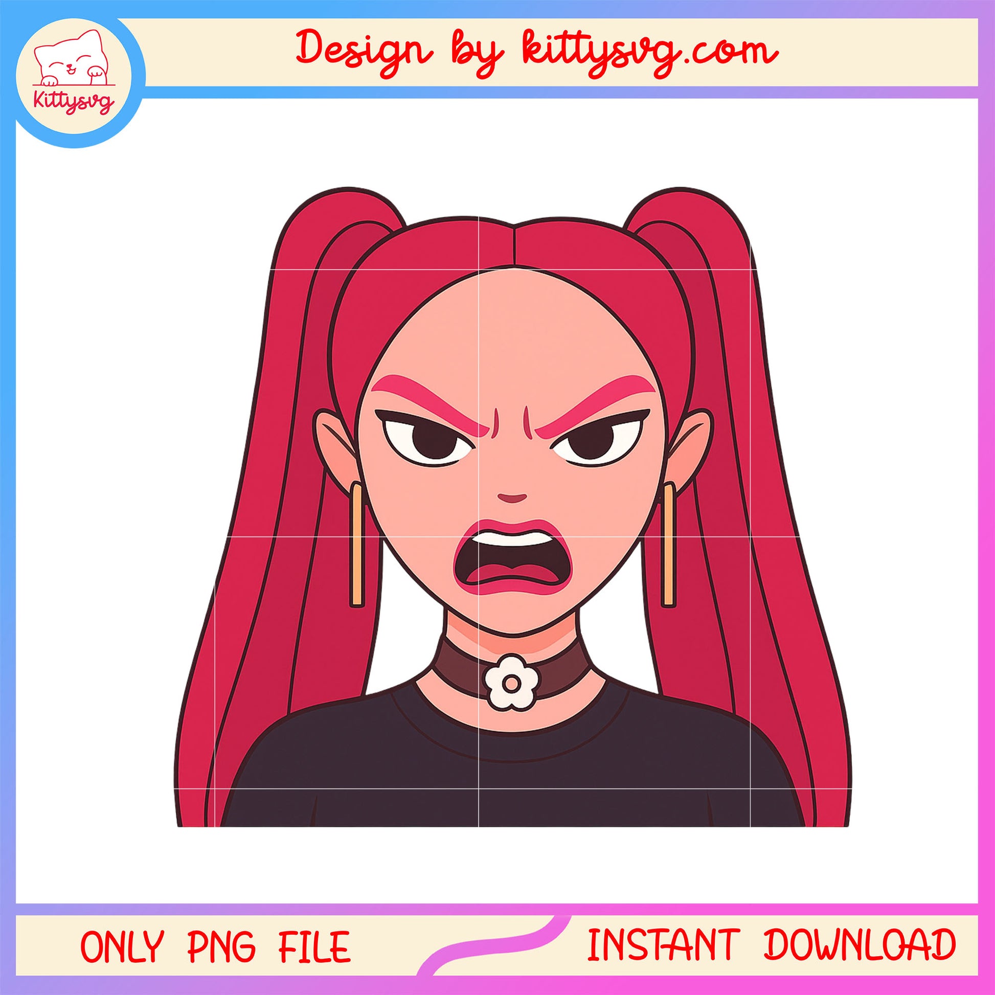 Angry huntrix mira character design png, emoji png, huntrix offical tee png