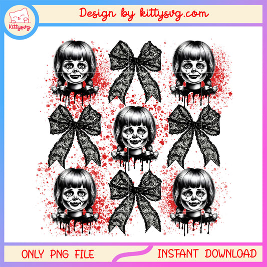 Annabelle bow halloween deisgn png, halloween movies png