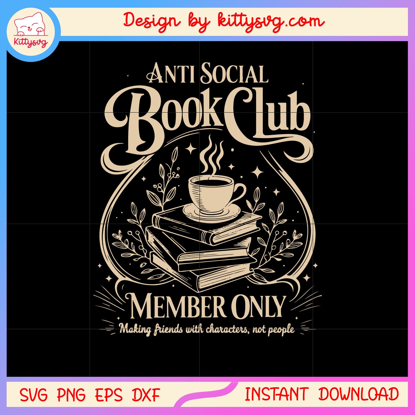 Anti social book club member only svg, book club books svg