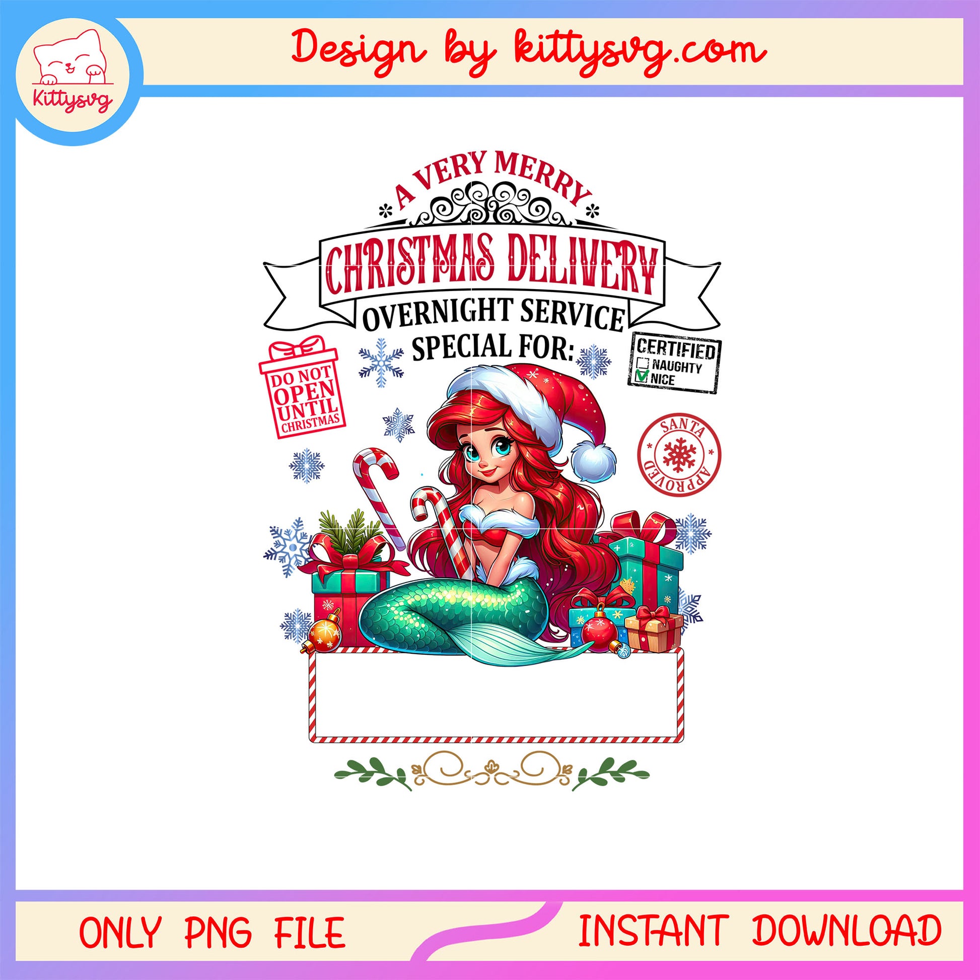 Ariel very merry christmas delivery png, disney ariel png