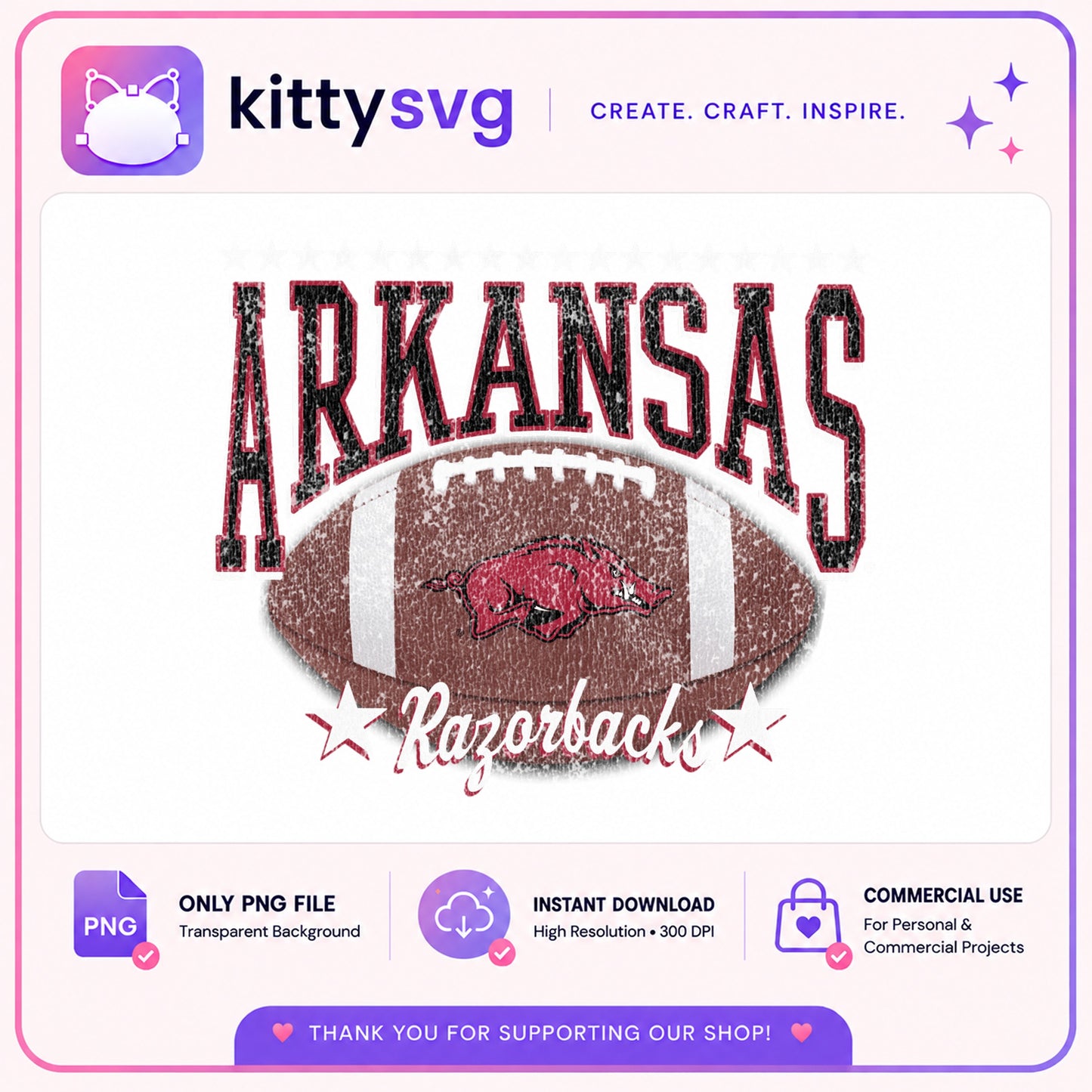 Arkansas Razorbacks Football PNG, Grunge Football PNG, Game Day PNG