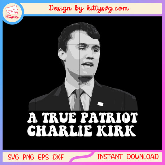 A true patriot charlie kirk black white svg, charlie kirk face​ svg