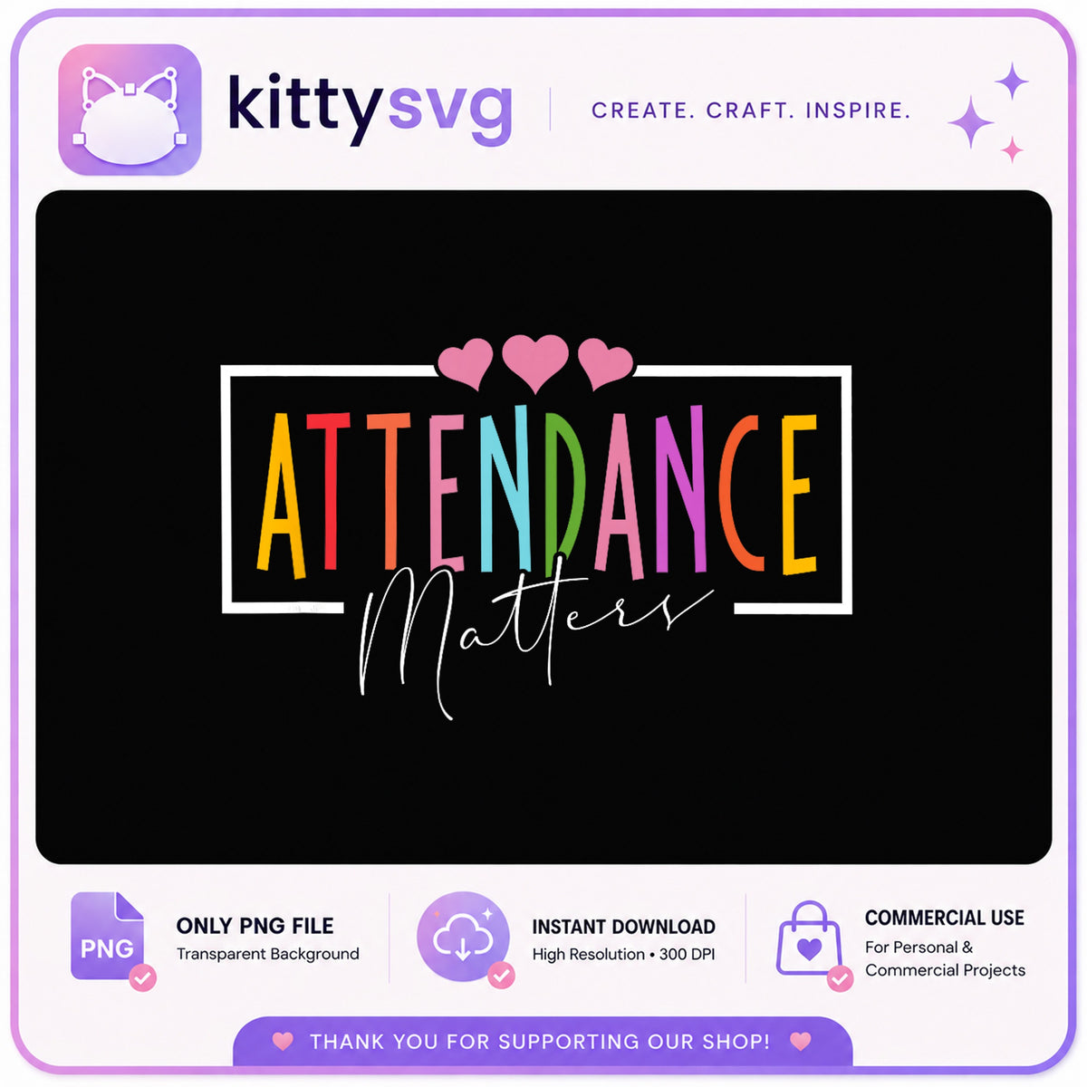 Attendance Matters PNG, Teacher School SVG PNG, Colorful PNG