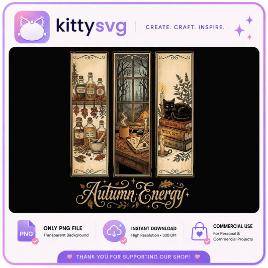 Autumn Energy Witch PNG, Black Cat Witchy Fall PNG, Halloween PNG
