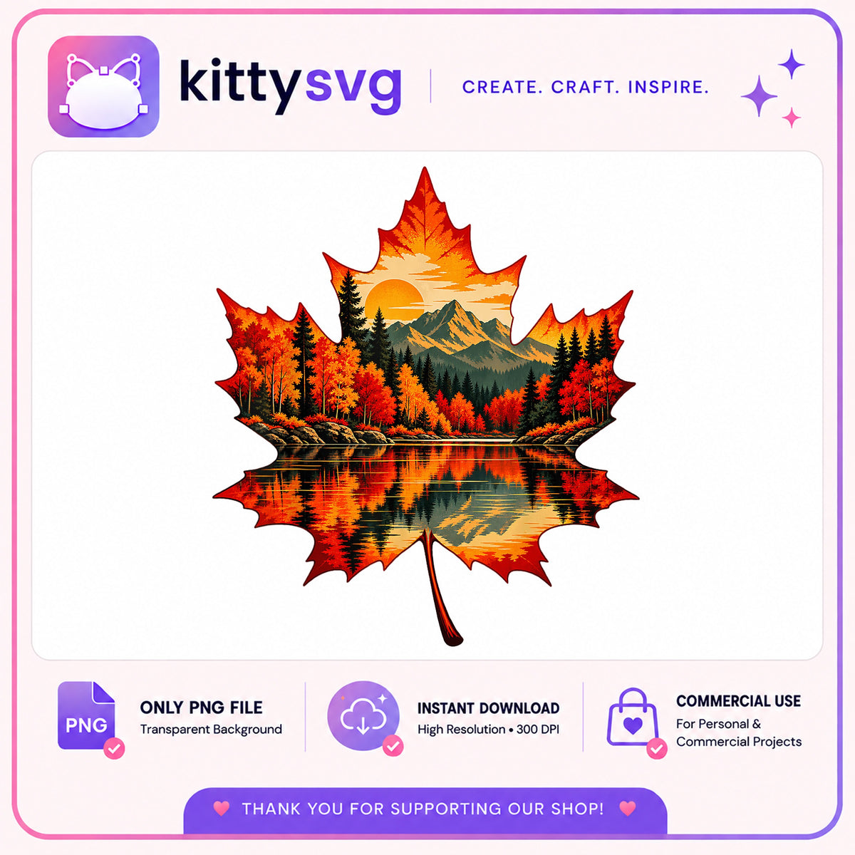 Autumn Maple Leaf Mountain Lake PNG, Fall Landscape PNG, Nature Clipart PNG