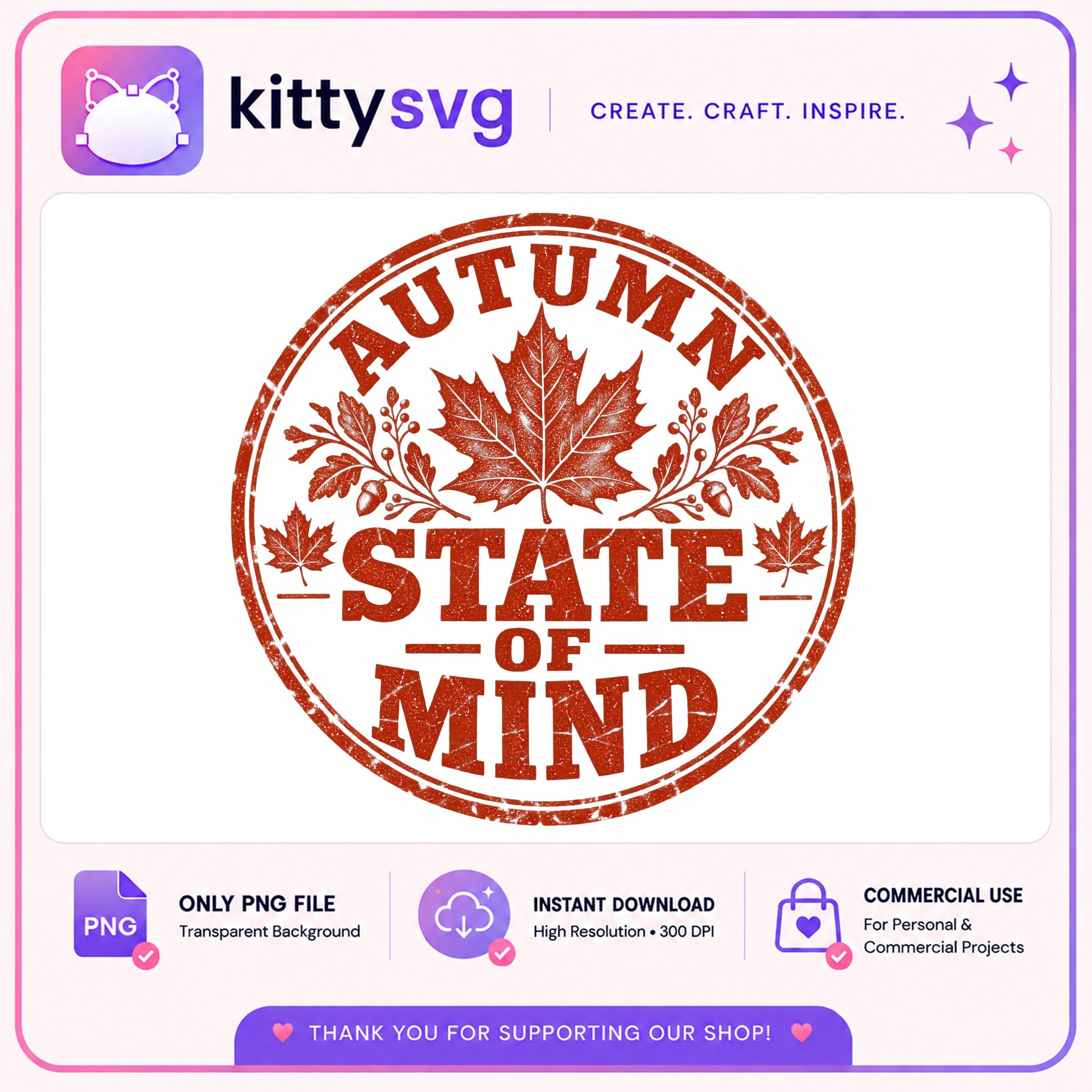 Autumn State Of Mind PNG, Fall Leaves Stamp PNG, Retro Fall PNG