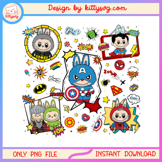 Avengers labubu monstr costume png, marvel heroes png