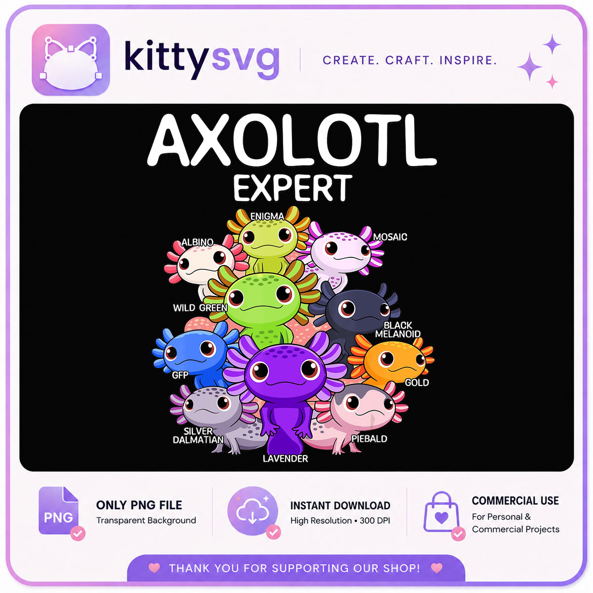 Axolotl Expert PNG, Cute Axolotl Bundle, Axolotl Clipart PNG
