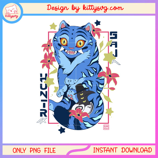 Baby blue demon tiger design png, kpop demon tiger png