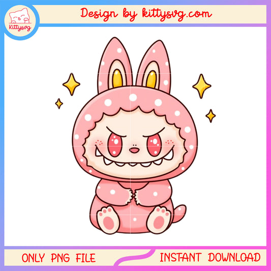 Baby cute pink labubu clothes doll png, labubu colors png