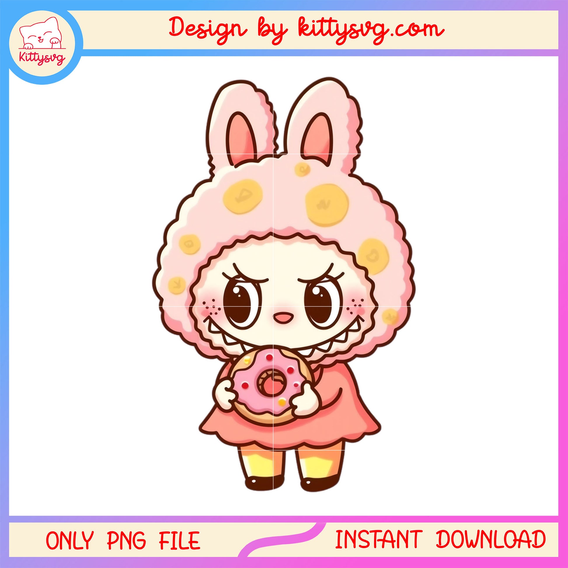Baby girl labubu eat donut design png, labubu png, labubu art png