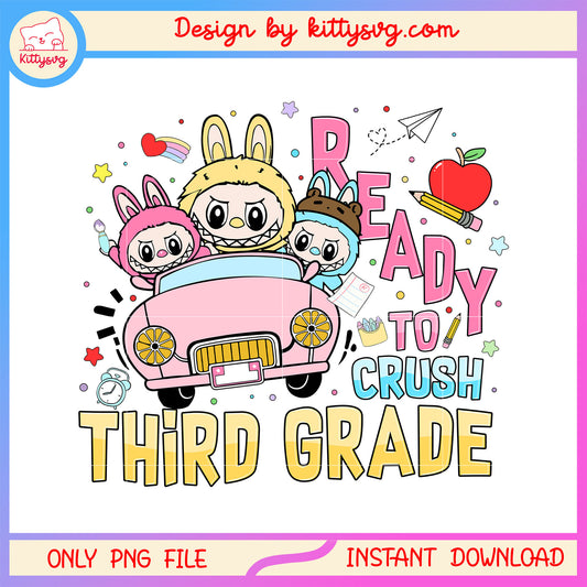 Baby labubu car ready to crush third grade design png, third grade png