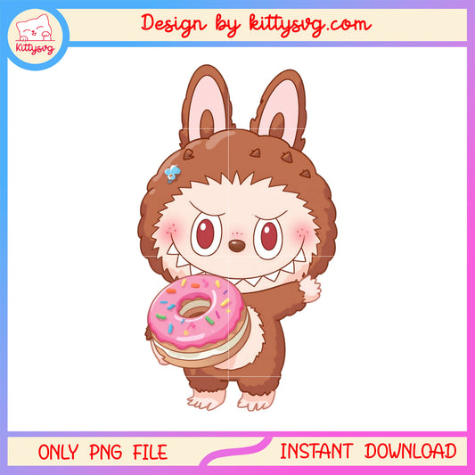 Baby labubu hand donut cute design png, labubu the monster png