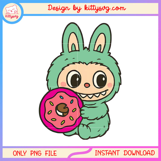 Baby labubu monster and donut design png, labubu doll png