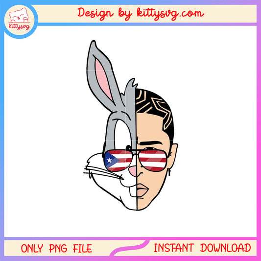 Bad bunny half face cartoon png, bad bunny cartoon​ png