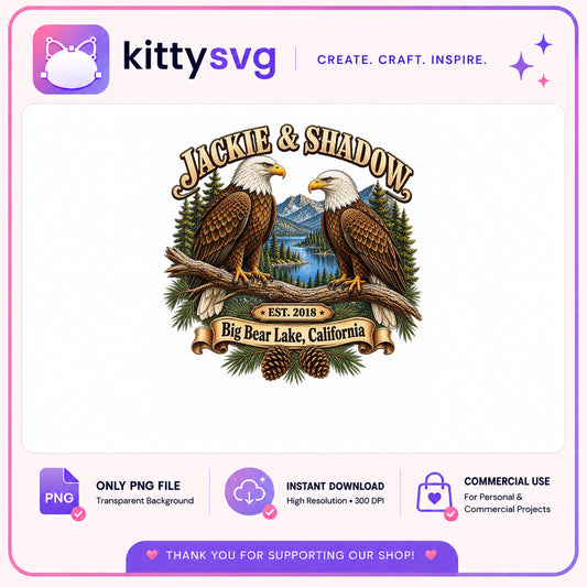 Bald Eagle Couple PNG, Mountain Lake Nature Sublimation PNG, Wildlife PNG