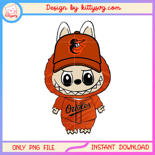 Baltimore orioles doll clothes labubu design png, baltimore orioles png