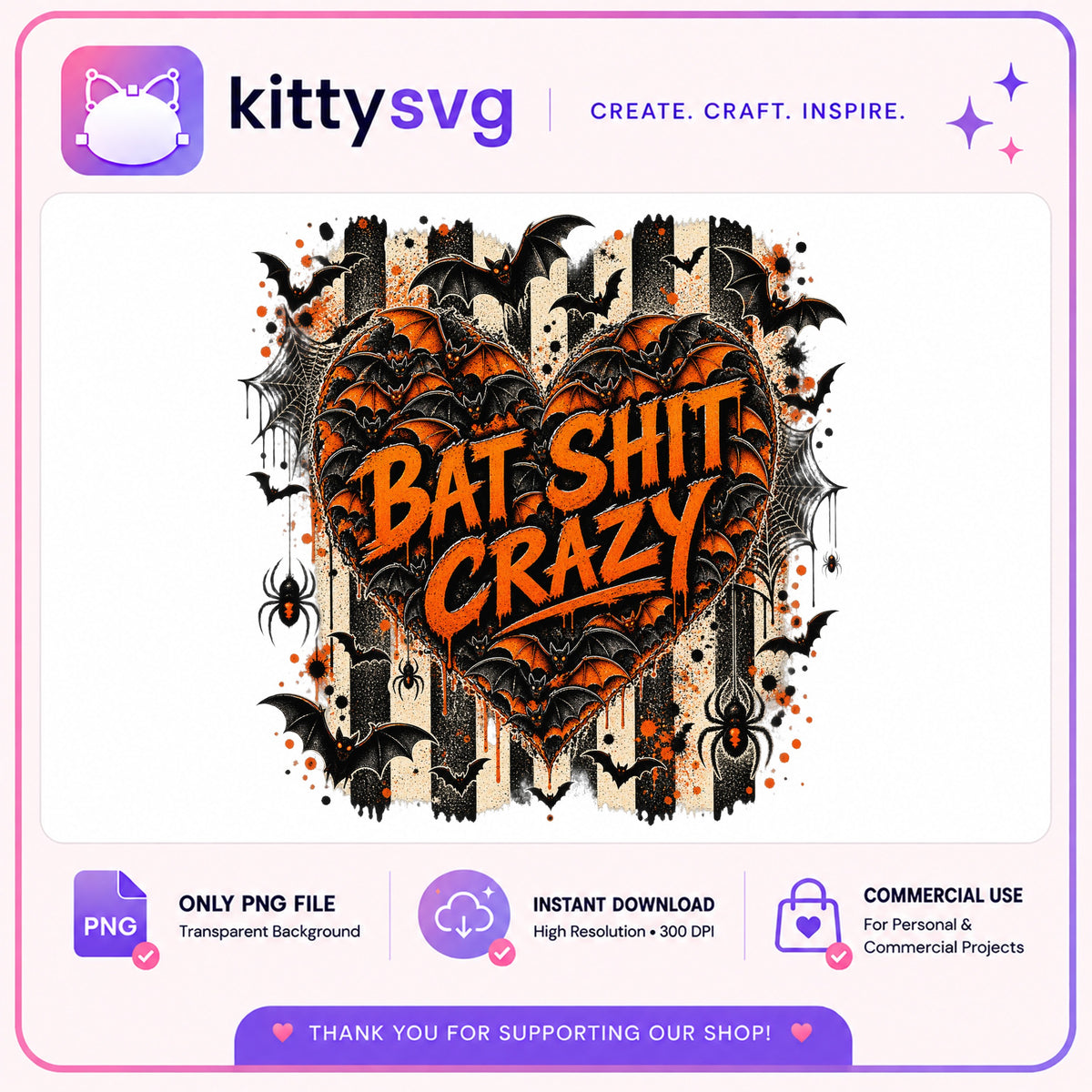 Bat Shit Crazy Halloween PNG, Spooky Bat Heart PNG, Halloween PNG