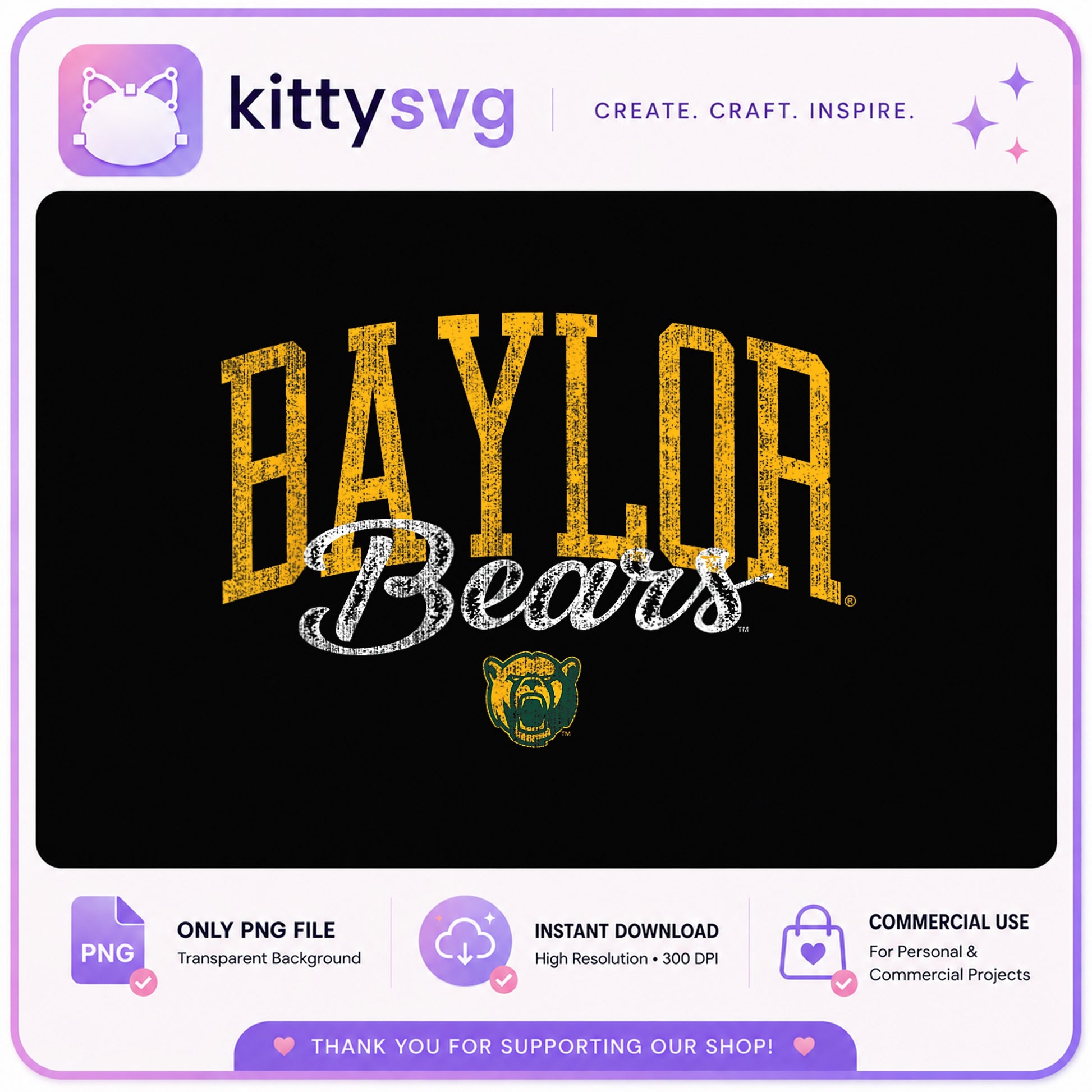 Baylor Bears PNG, College Football Vintage Distressed, Sports PNG