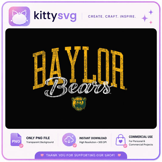 Baylor Bears PNG, College Football Vintage Distressed, Sports PNG