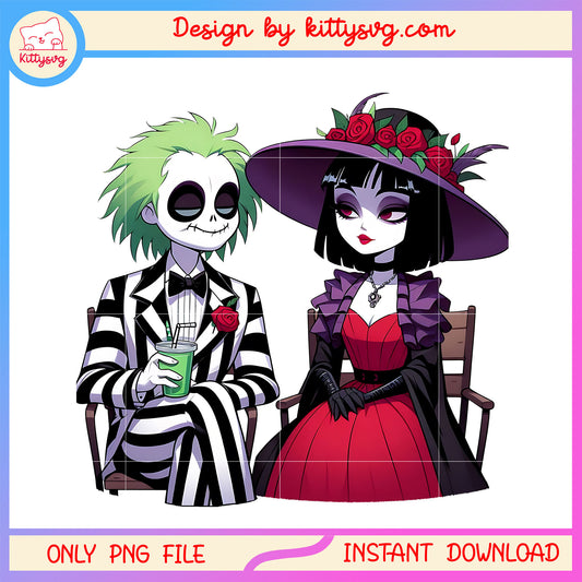 Beetlejuice and Lydia chibi couple png, couple png, halloween movies png