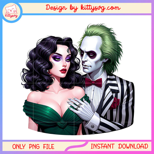 Beetlejuice and lydia couple fanart png, horror couple png